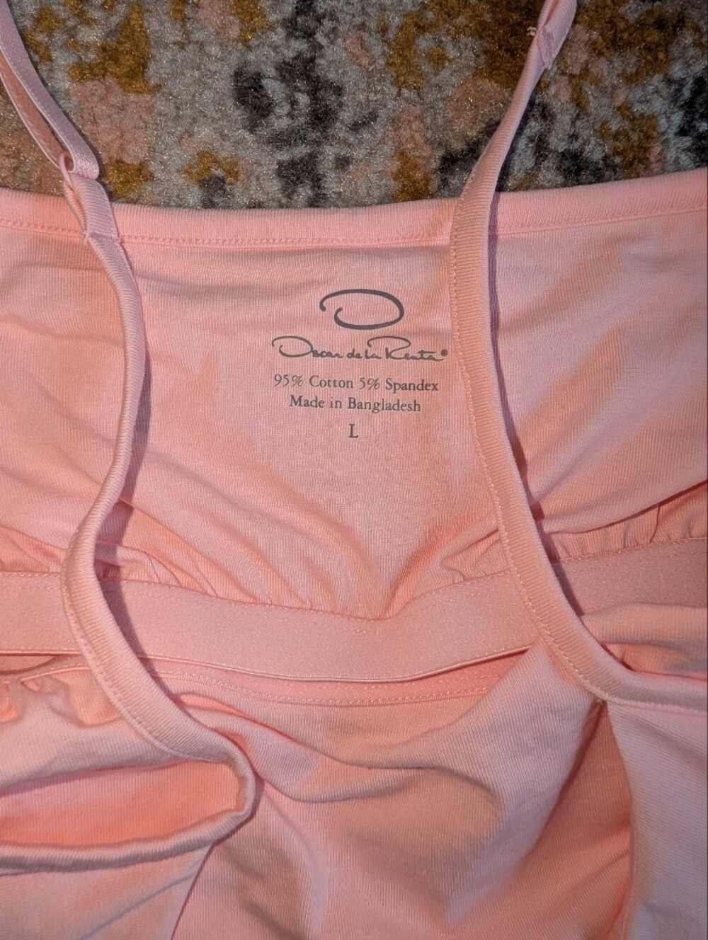 Oscar de la Renta Women's L Pale Pink Cami Top Soft Stretch Built In Bra Layer